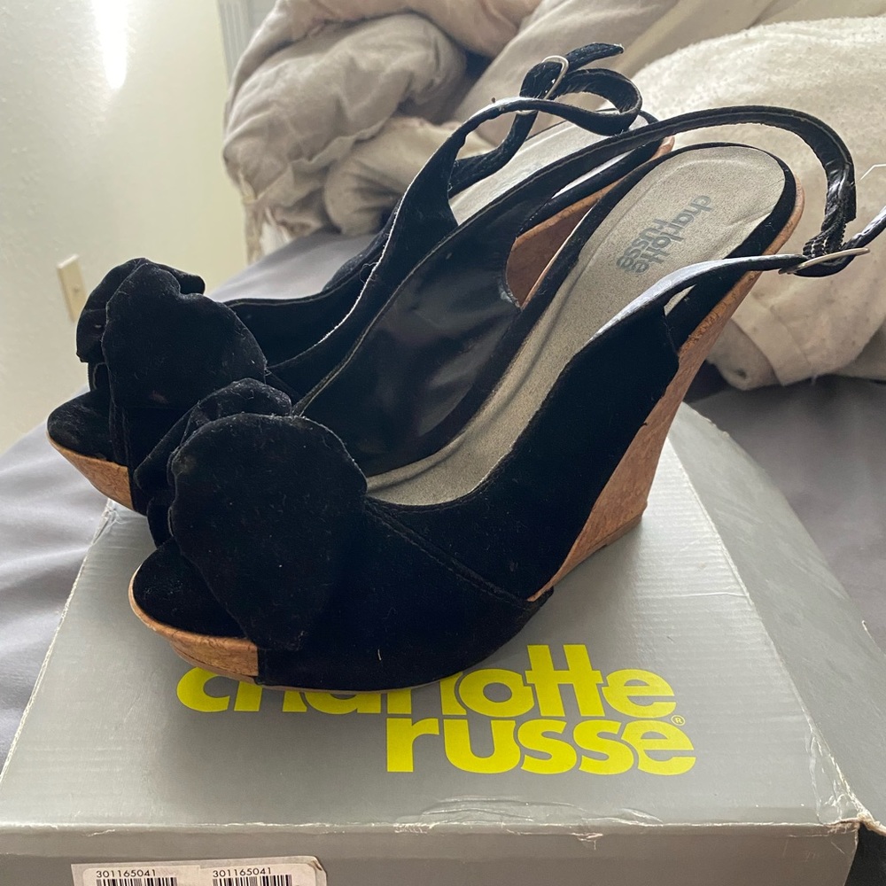 Velvet wedge heels